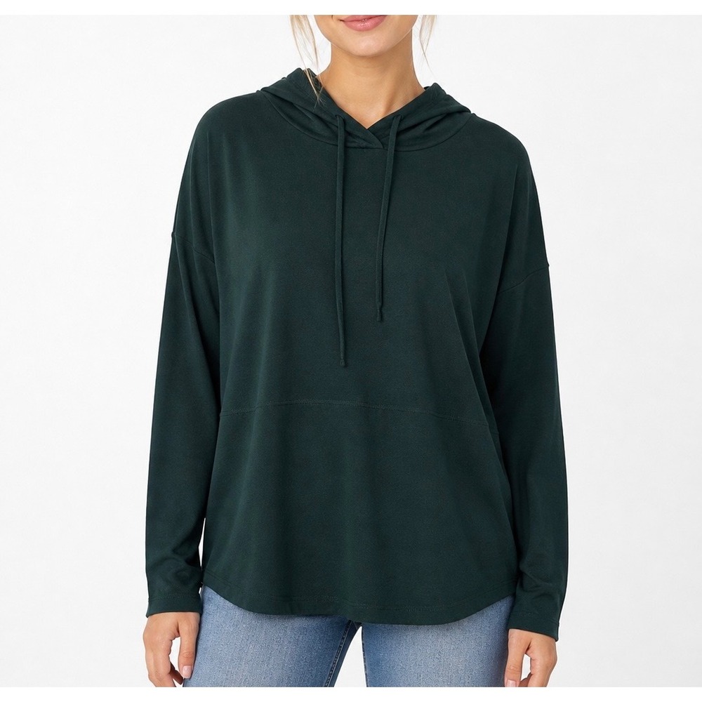 J.Jill Fit Supreme Stretch Seamed Hoodie Dark Green Teal Heather Size M